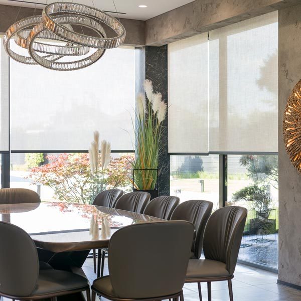 Solar screen shades, dining room