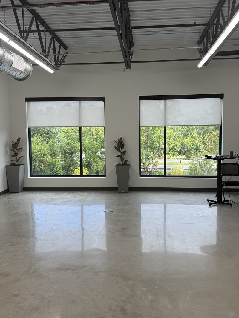 Roller shades in a commercial showroom