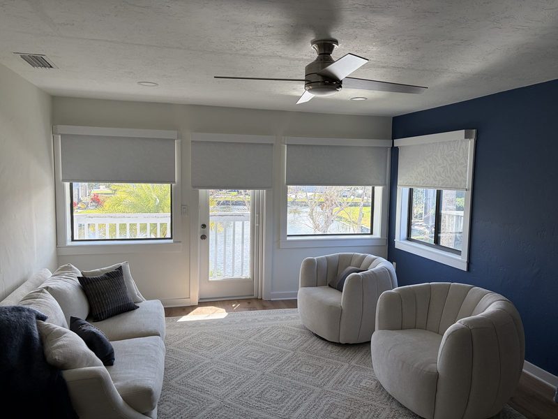 Roller shades in a living room